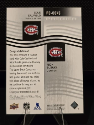 2023-24 UPPER DECK PREMIER DUAL JERSEY CAUFIELD / SUZUKI #PD-CCNS #10/99 HABS back